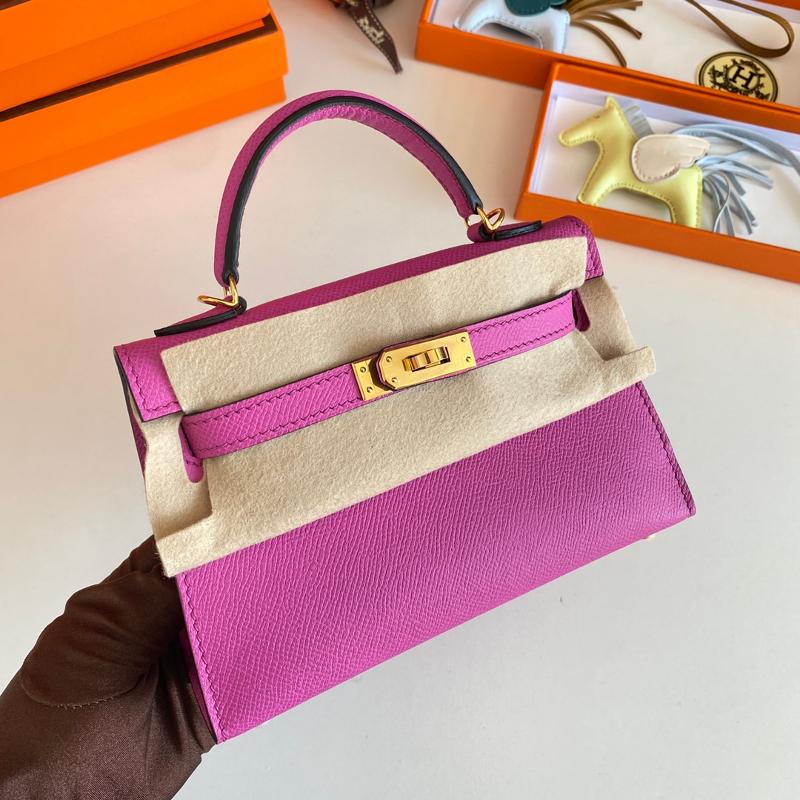 Hermes Kelly Mini 2nd Generation 22EP 9i Magnolia Pink Gold Button